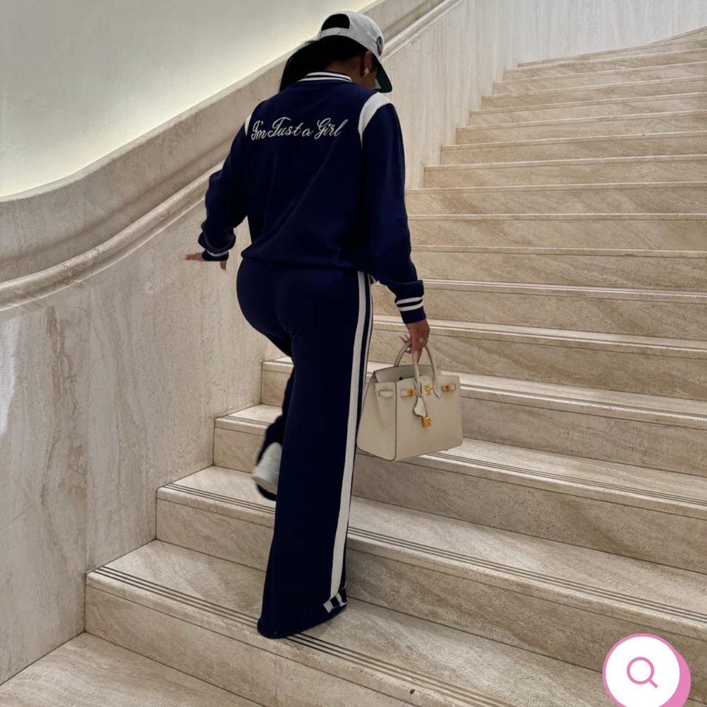 Blue and White Track Pants with Relaxed Silhouette